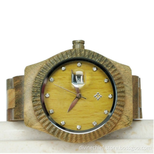 Luxury Fashion Quartz Movement Complete Calendar,Water Resistant Feature Wooden Watch